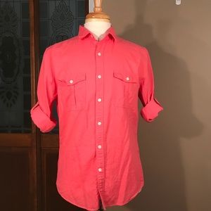 Express Linen-Cotton Button-Up w/ Roll-Tab Sleeves